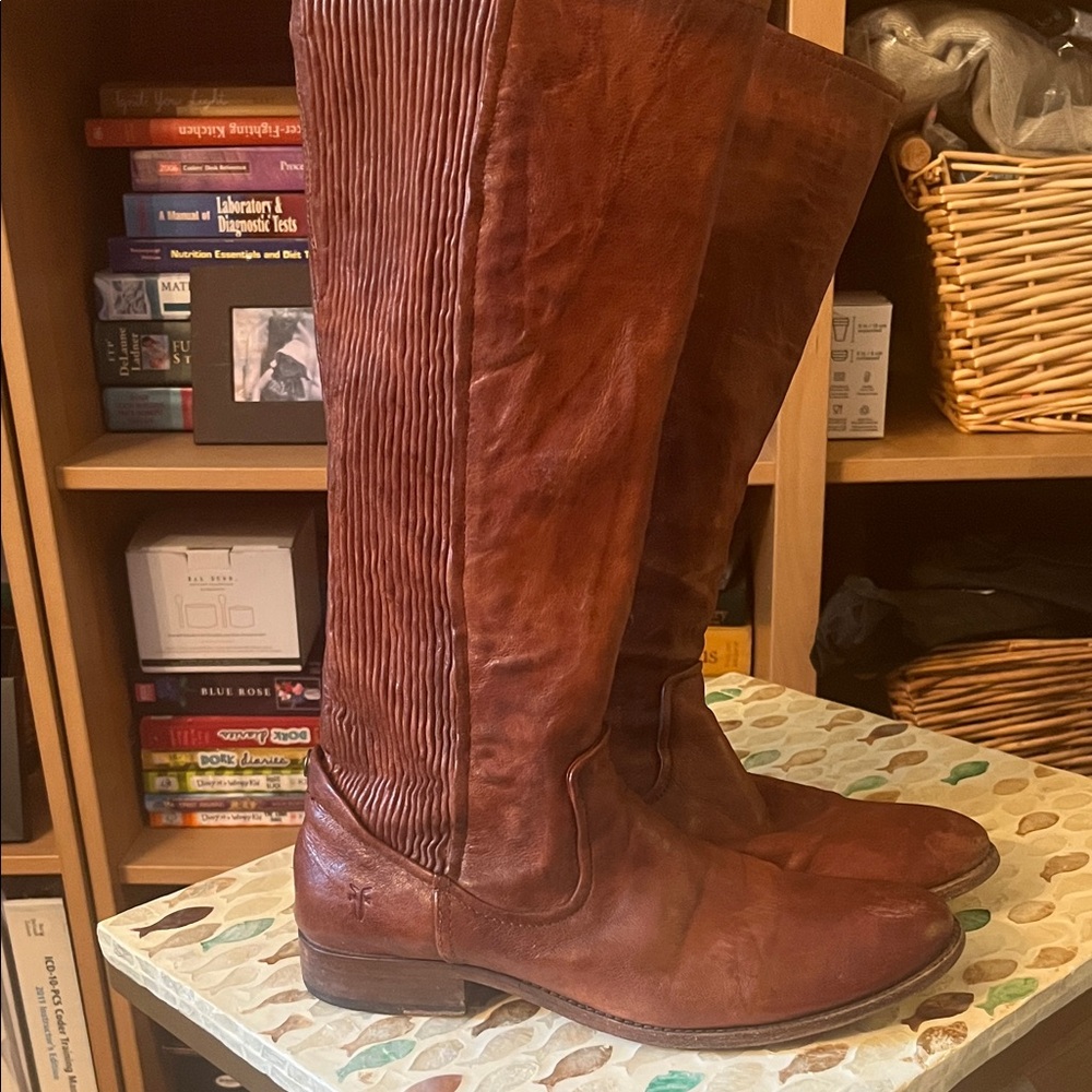 Frye Chestnut Leather Melissa Scrunch Boots
